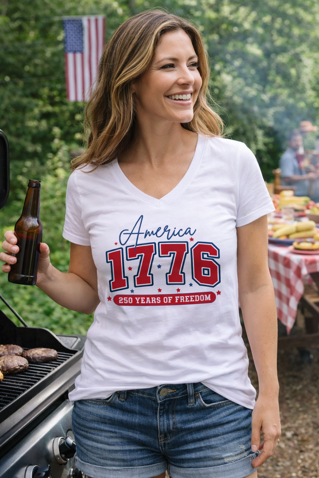 America 1776 – 250 Years of Freedom Ladies V-Neck Tee